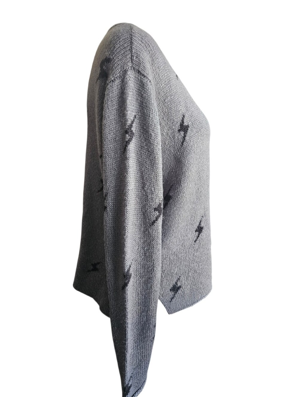 Wooden Ships Gray Black Lightning Bolt Mohair Blend V-neck Sweater XS/S - Picture 3 of 11